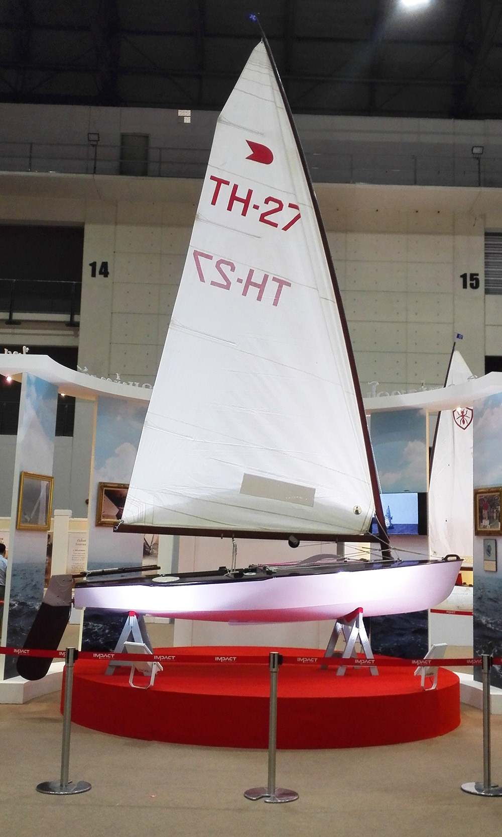 OK Dinghy “Vega 2”, built by His Majesty the late King Bhumipol Adulyadej of Thailand 50 years ago. Here on display at the 2016 National Science and Technology Fair in Bangkok at IMPACT Muang Thani.
