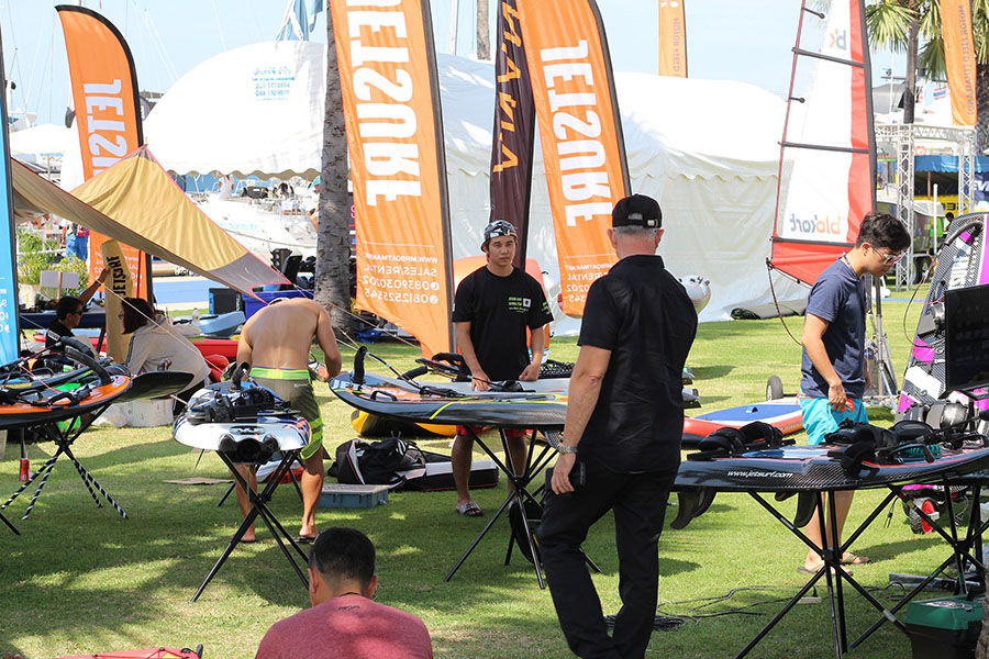 Jet Surfs getting ready for the competition at the Ocean Marina Pattaya Boat Show.