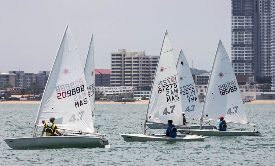 Close racing in the single-handed dinghy classes.